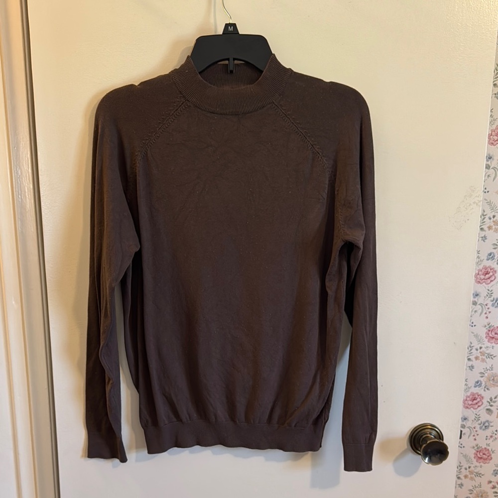 Men's Mock Neck Knit Brown Sweater